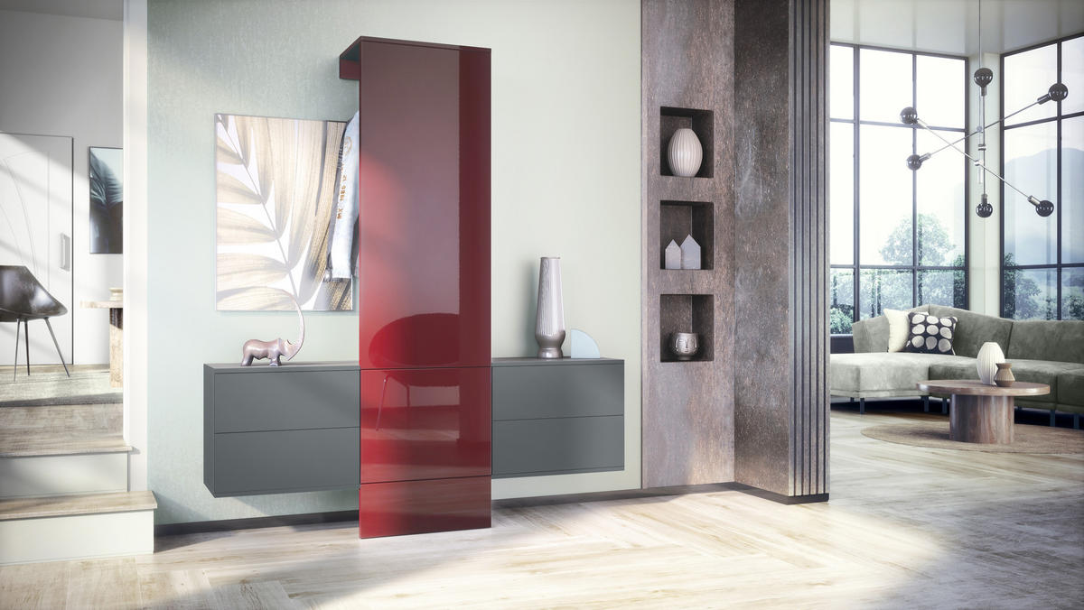GARDEROBE Carlton Paneel in Bordeaux Hochglanz - Bordeaux, Holzwerkstoff (157/193/35cm) - Vladon