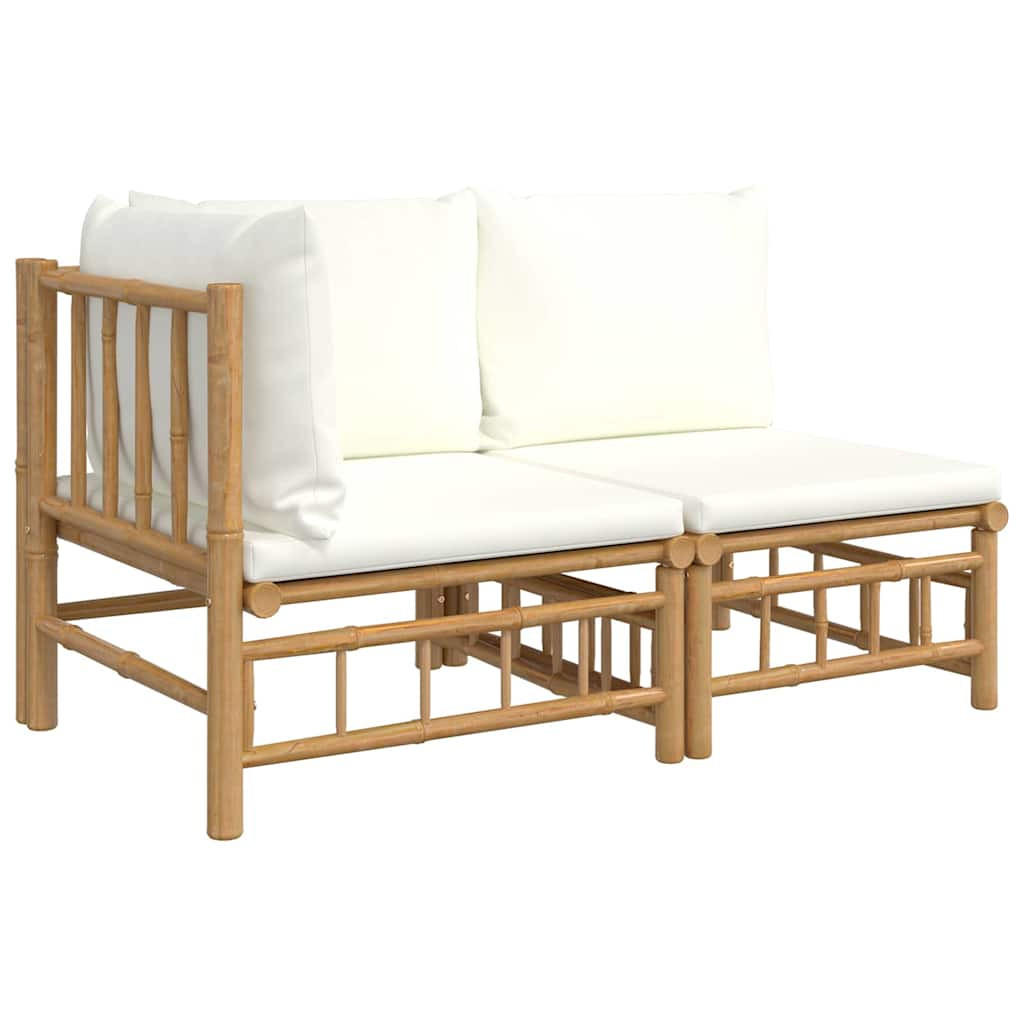GARTEN-LOUNGE-SET 2-TLG. Mit Cremeweissen Kissen Bambus - Creme, Naturmaterialen (69/65/55cm) - vidaXL