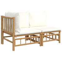 GARTEN-LOUNGE-SET 2-TLG. Mit Cremeweissen Kissen Bambus - Creme, Naturmaterialen (69/65/55cm) - vidaXL