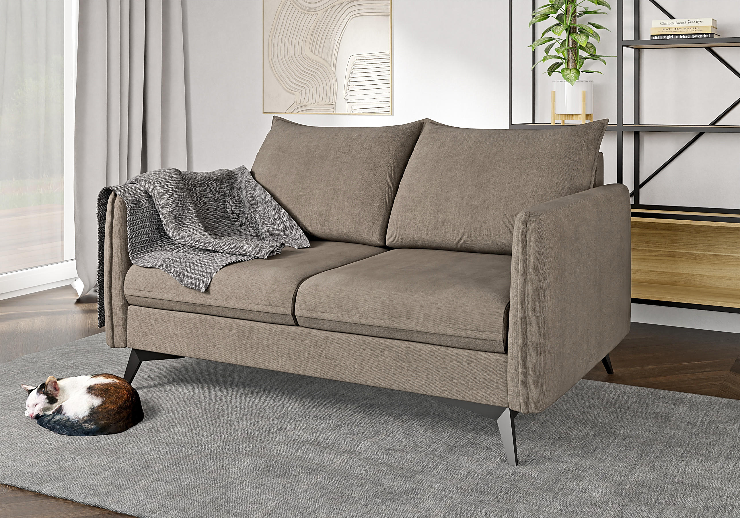 2-SITZER-SOFA Pulse Dunkelbeige Luxusmicrofaser - Beige/Schwarz, Holz/Textil (138/86/91cm) - S-Style Möbel