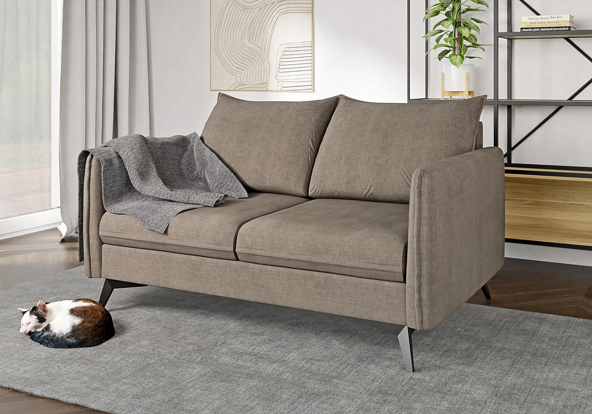 SITZGARNITUR 3+2+1 Pulse Dunkelbeige Luxusmikrofaser - Beige/Schwarz, Holz/Textil (199/86/91cm) - S-Style Möbel