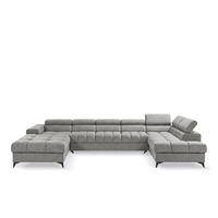 ECKSOFA PUDDING MAXI U Rechts mit Schlaffunktion 125x330 Velours Grau - Schwarz/Grau, Holz/Textil (421/203cm) - Muffo