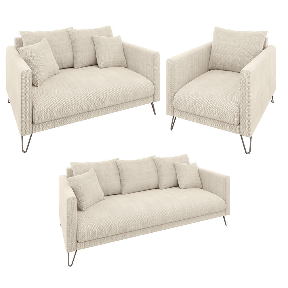 SITZGARNITUR 3+2+1 Harmony Beige Chenille - Beige/Schwarz, Holz/Textil (200/85/100cm) - S-Style Möbel