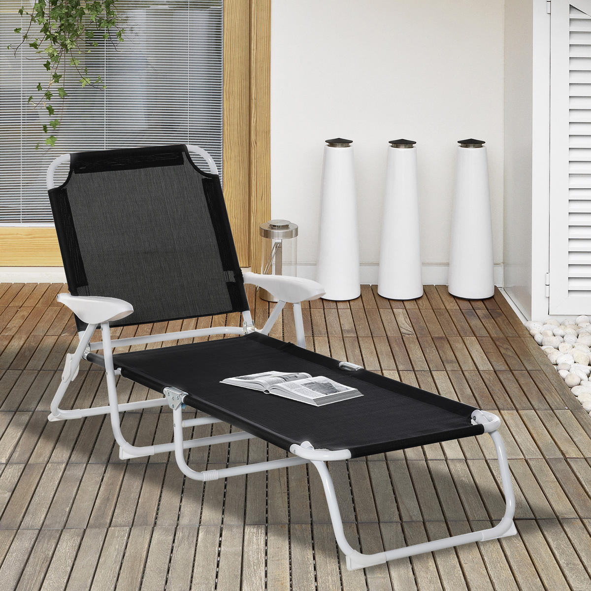 SONNENLIEGE - Schwarz, Kunststoff/Metall (66/80/160cm) - Outsunny