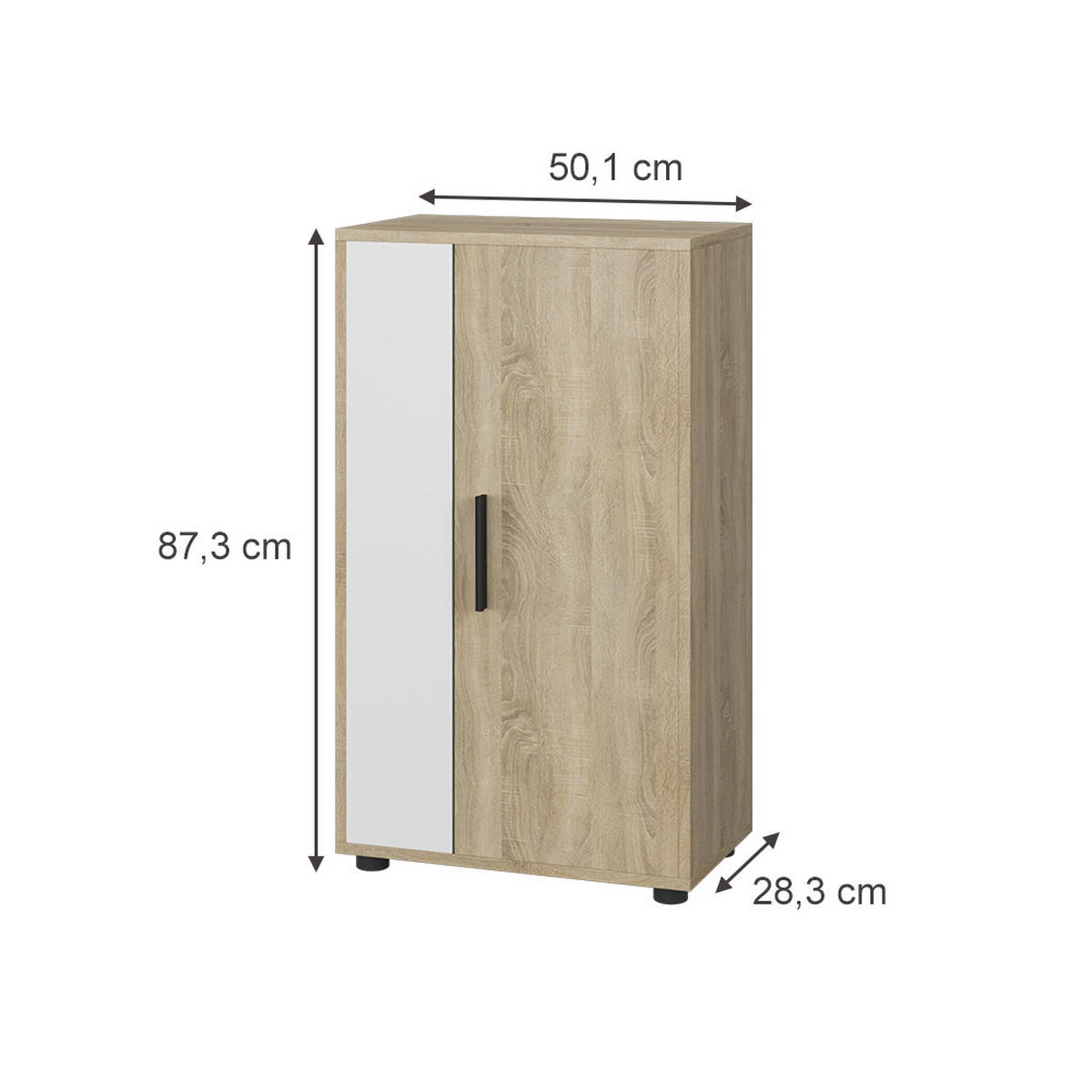 KOMMODE Berno Sonoma/Weiß 50.1 x 87.3 cm mit 2 Fächern - Weiß/Sonoma Eiche, Holzwerkstoff (50.1/87.3/28.3cm) - Vicco