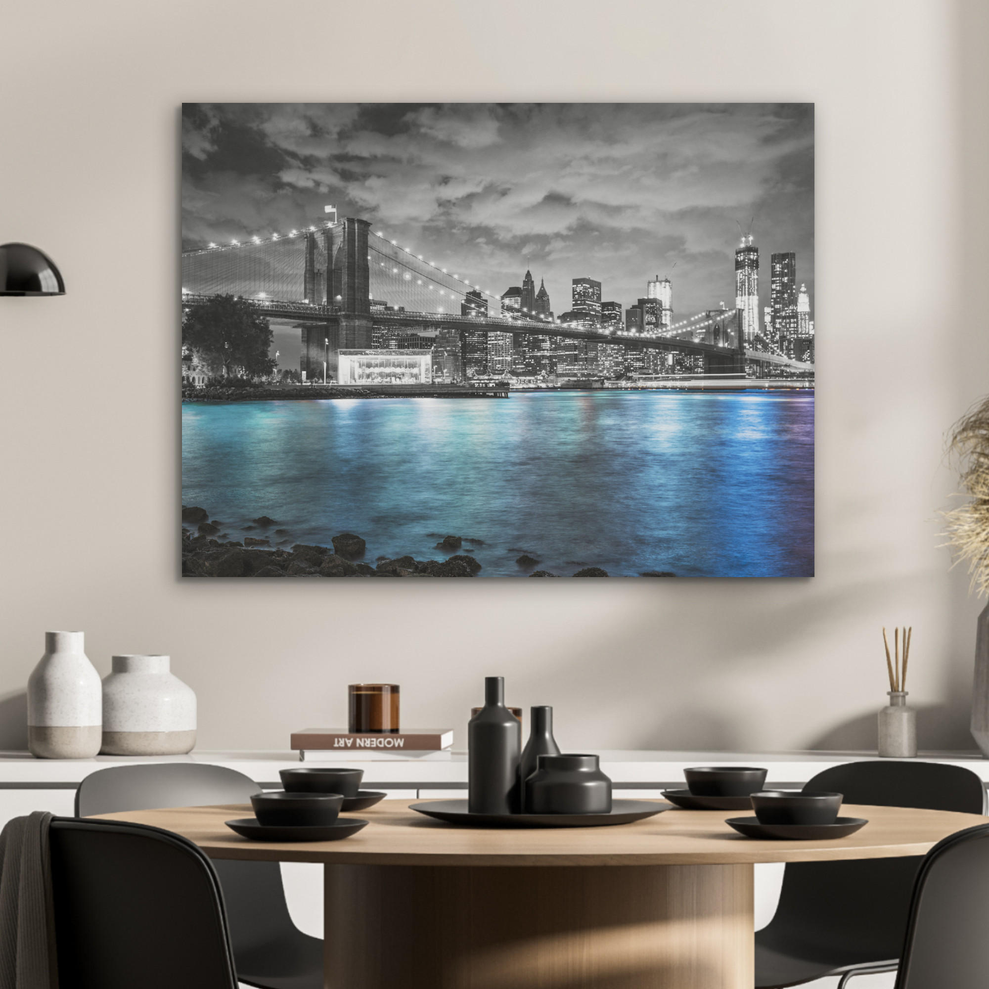 AKUSTIKPANEEL New York - Skyline - Stadt - Blau 80x60 cm - Blaugrau, Textil (80/0.9/60cm) - MuchoWow