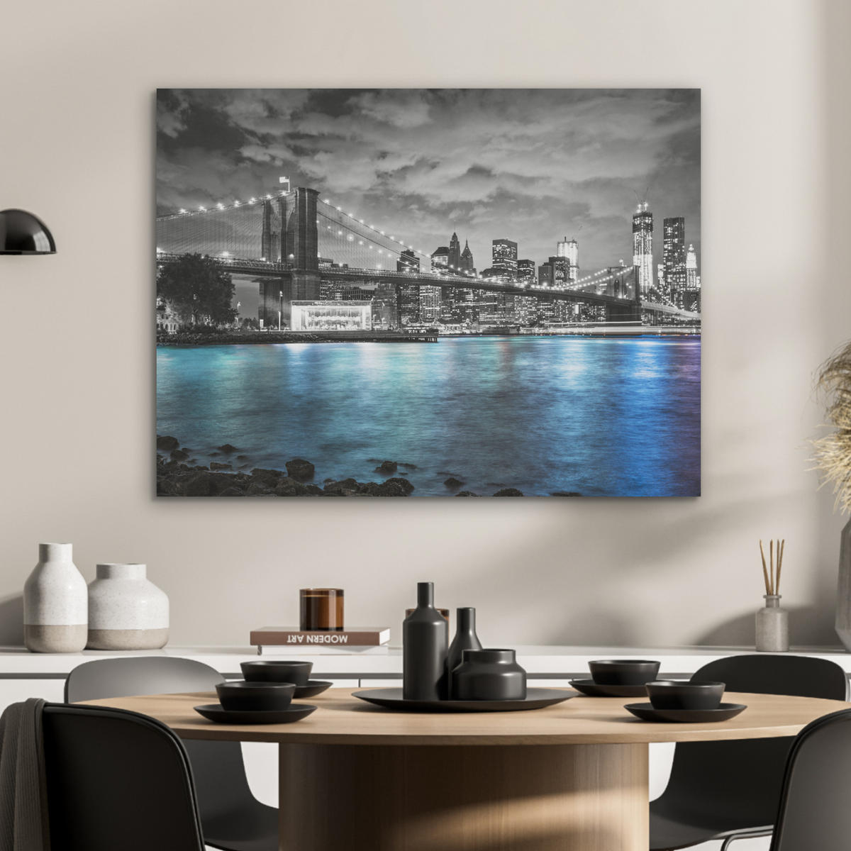 AKUSTIKPANEEL New York - Skyline - Stadt - Blau 80x60 cm - Blaugrau, Textil (80/0.9/60cm) - MuchoWow