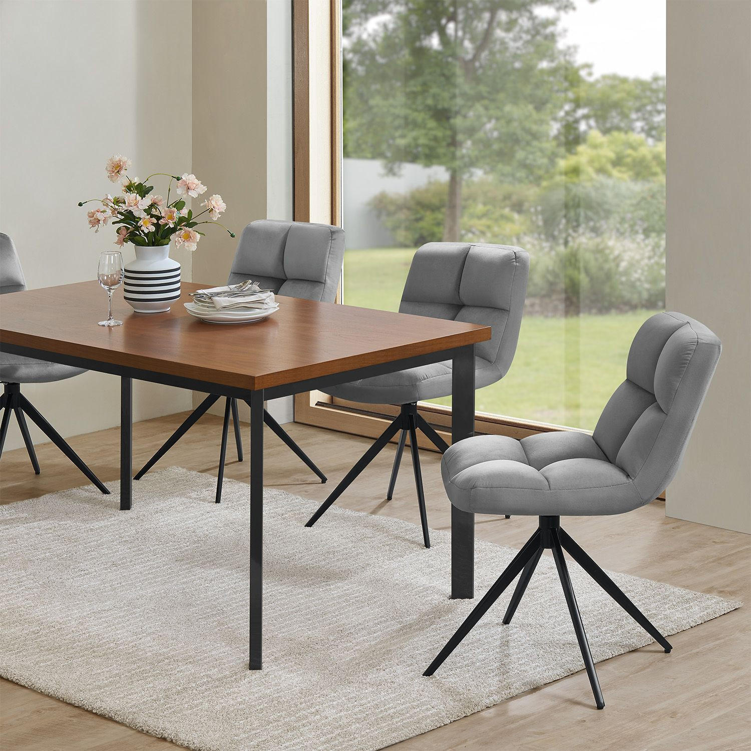 DREHSTUHL Dallas samt hellgrau (2er-Set) - Hellgrau, Textil (45/84/45cm) - Juskys