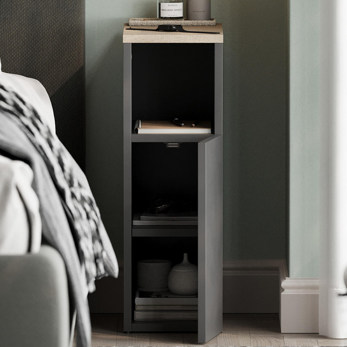 NACHTTISCH Enton Anthrazit/Sonoma 20 x 59.5 cm mit 1 Tür - Anthrazit, Holzwerkstoff (20/59.5/35cm) - Vicco