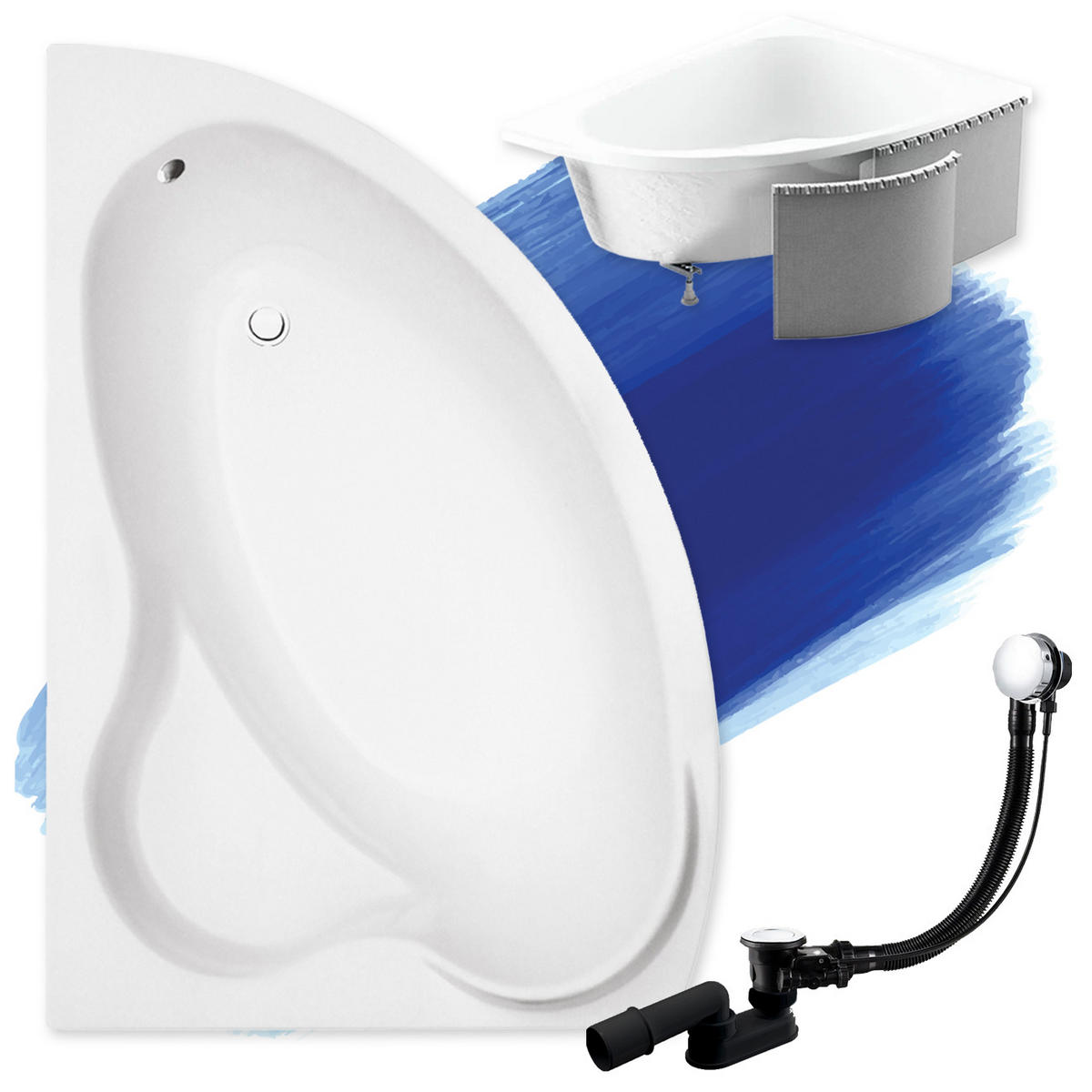 BADEWANNE Eckwanne ADA 160/100 Links mit Styro Ablauf Füße - Weiß, Kunststoff (100/61.5/160cm) - bad land