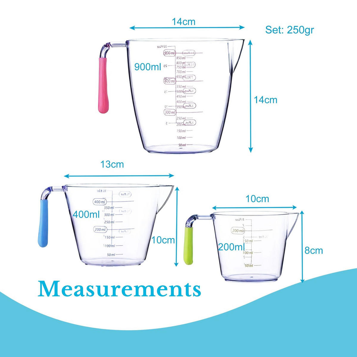 MESSBECHER (3-tlg. Set) in verschiedenen Größen - Multicolor, Kunststoff (0.4L) - Intirilife