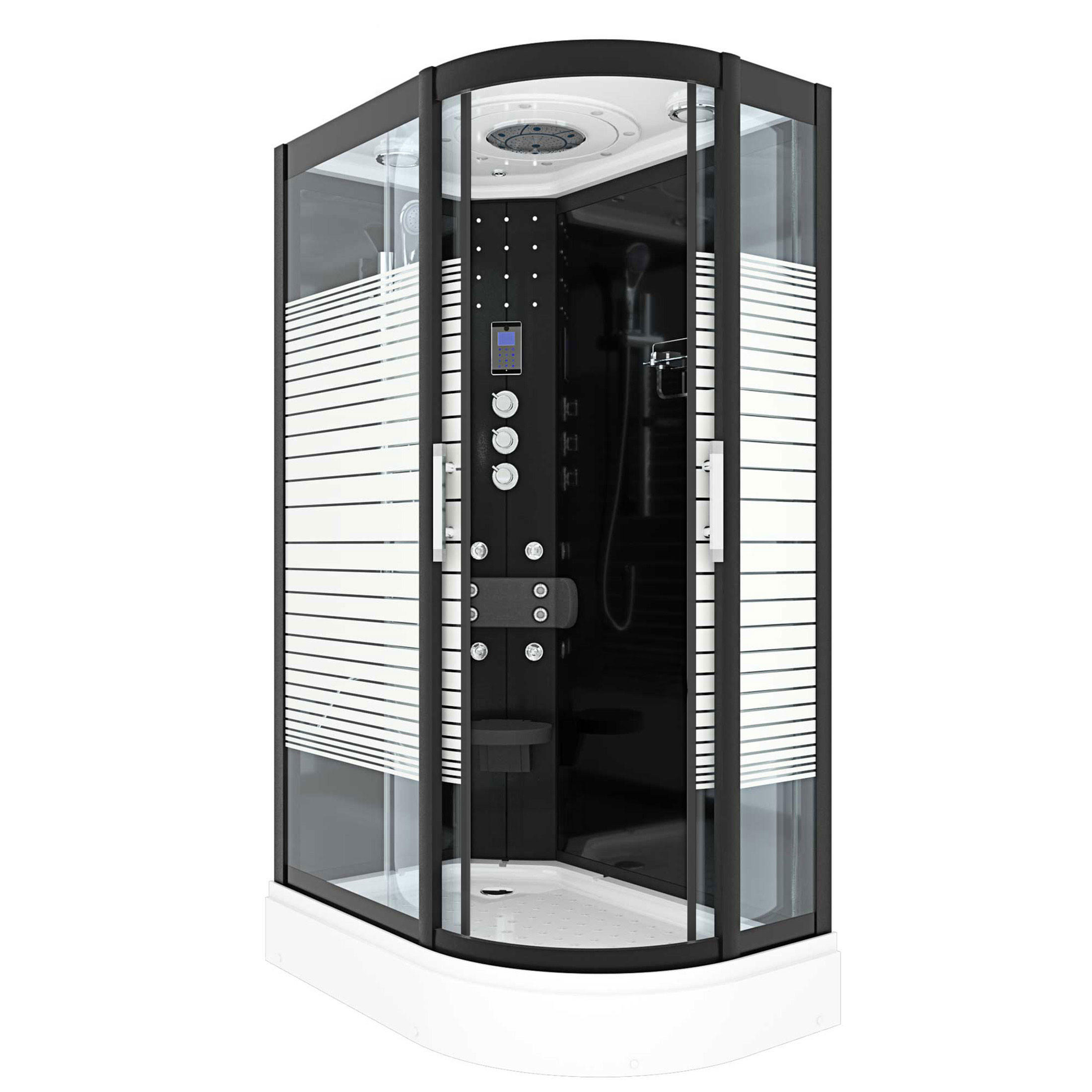 DUSCHKABINE Komplettdusche Dusche D30-73M1R-EC 80x120 cm - Schwarz, Glas/Kunststoff (80/120/215cm) - AcquaVapore by Sandra Jentho