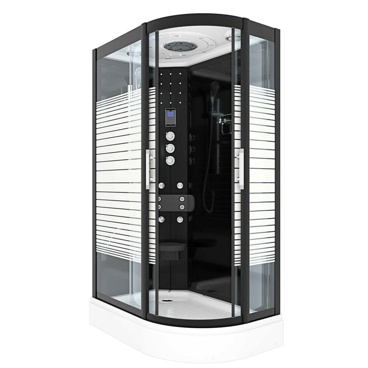 DUSCHKABINE Komplettdusche Dusche D30-73M1R-EC 80x120 cm - Schwarz, Glas/Kunststoff (80/120/215cm) - AcquaVapore by Sandra Jentho