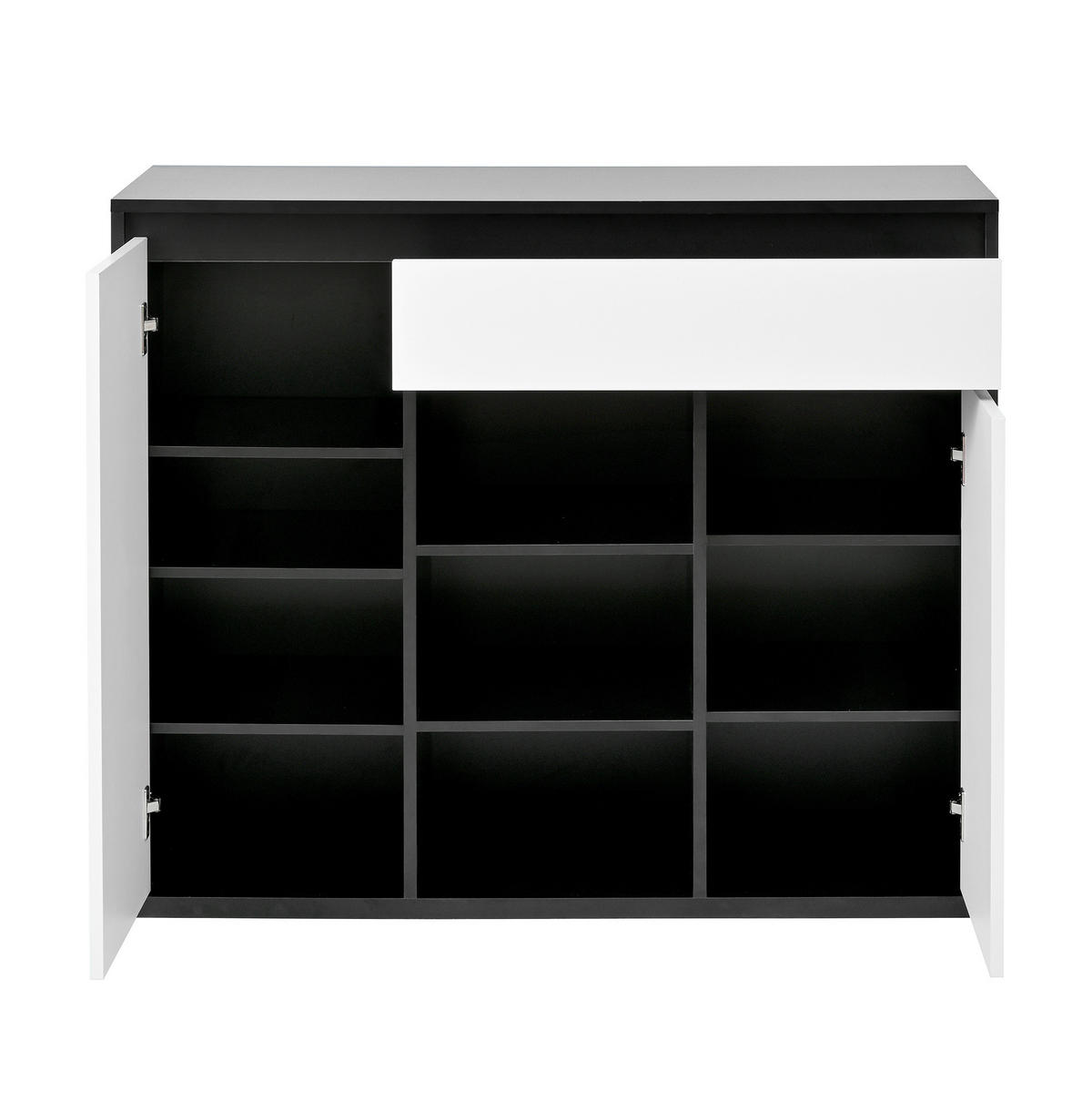 SCHUHSCHRANK 105/39,5/86 cm mit 2 Türen, Schublade und LED in Schwarz-Weiß - Schwarz, Holzwerkstoff (105/86/39.5cm) - BEAOK