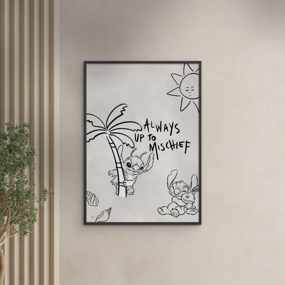 POSTER mit Rahmen Disney - Disney - Stitch - Always Up To Mischief - Beige/Schwarz, Holz/Papier (50/70cm) - Poster&Frame