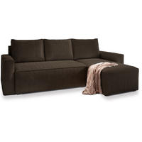 ECKSOFA POTARO Braun Kordstoff mit Schlaffunktion - Braun, Holz (232/140cm) - MASSENO