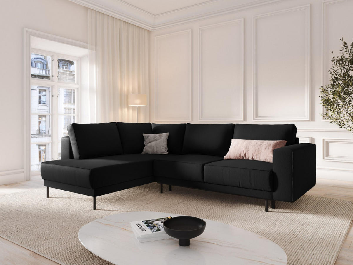 AUSKLAPPBARES-ECKSOFA links Caro aus strukturiertem Stoff schwarz 5 Sitzplätze - Schwarz, Textil (187/247cm) - Micadoni