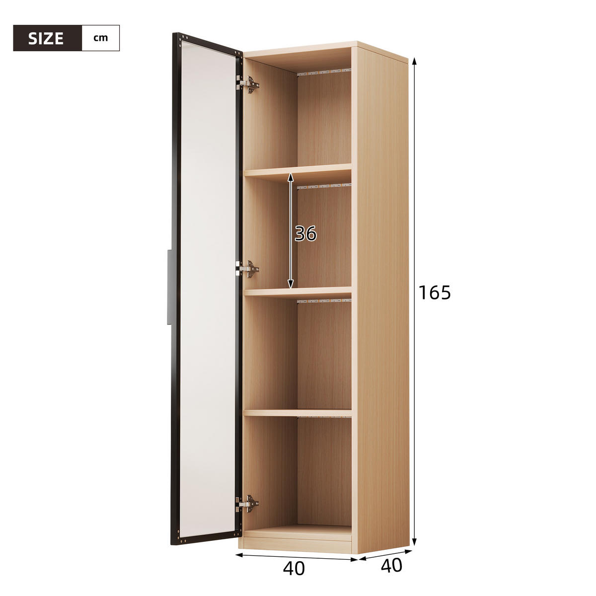 VITRINE 40/40/165 cm aus MDF mit LED-Beleuchtung und Sanftschluss-Scharnieren Eichefarben - Eichefarben, Holzwerkstoff (40/165/40cm) - Modenvie