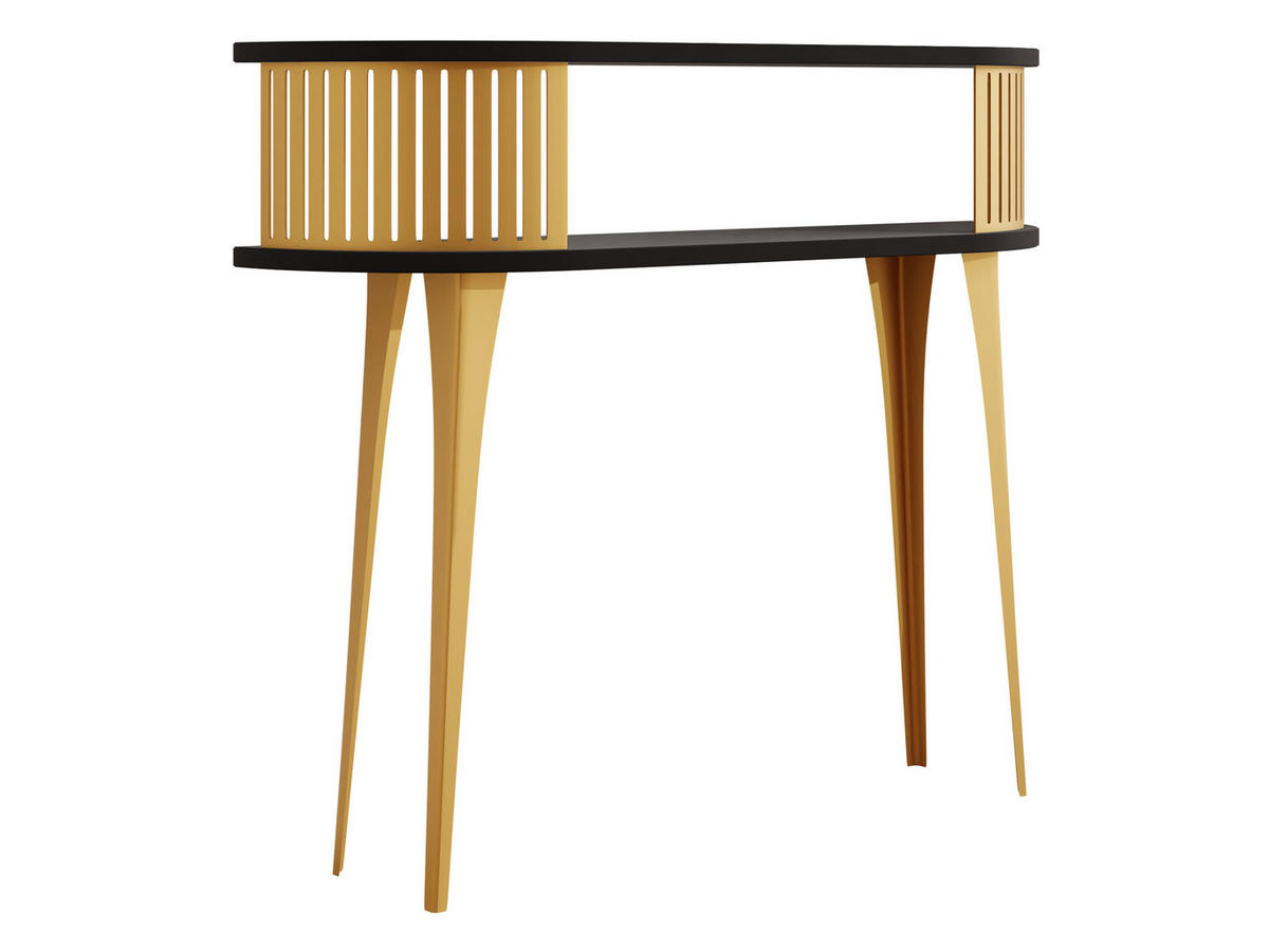 KONSOLENTISCH Roenni Oval Gold - Goldfarben/Schwarz, Holzwerkstoff/Metall (100/25/86cm) - MIRJAN24