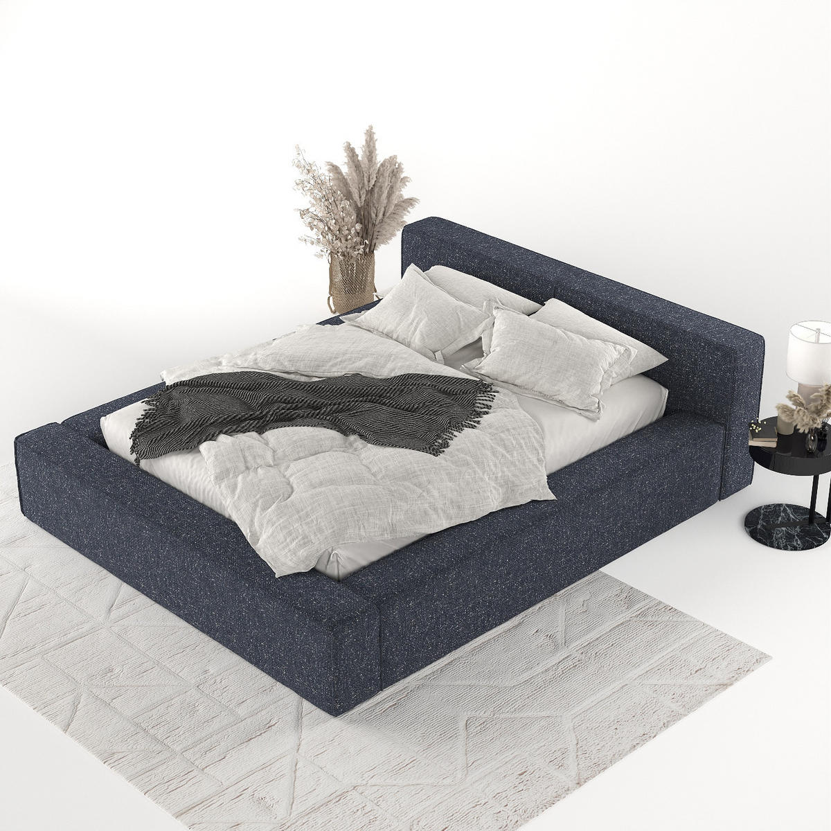 POLSTERBETT Casto mit Stauraum 200/200 cm Dunkelblau im Blur Stoff - Schwarz/Naturfarben, Holz/Holzwerkstoff (200/200cm) - AltaBeds