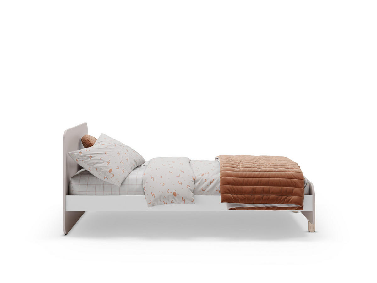 BETT 90x190 cm in creme glänzendem Dekor und hellem Holz 106,5/195,4/90/45 cm - Beige, Holz (190/90cm) - Calicosy