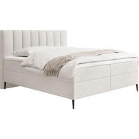 BOXBETT Allen mit Bettkasten, Boucle Weiß 200x200 cm – inkl. H4 Taschenfederkern Matratze & Foam Topper - Schwarz/Weiß, Holzwerkstoff/Metall (200/200cm) - WFL GROUP