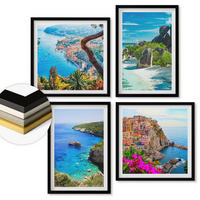 WANDBILDER 4er-Set - 50x50 cm & 40x60 cm Schwarzer Rahmen - Palmen am Meer, blaues Wasser - Schwarz, Kunststoff (50/50cm) - ArtPrintCave