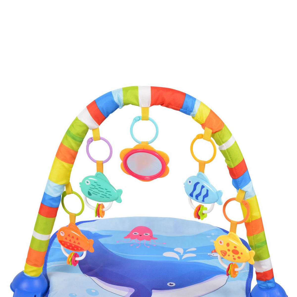 SPIELBOGEN Ocean HE0631 blau Krabbeldecke, 5 Hängespielzeuge, Klaviertasten, 100% Polyester - Blau, Textil (58/42/74cm) - Moni