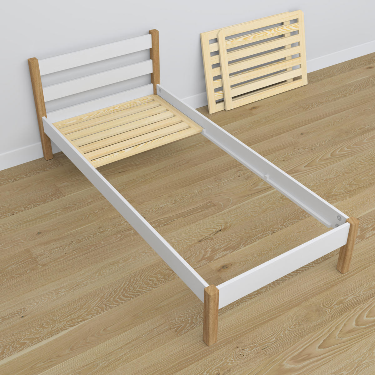 BETT mit Schublade N01 Weiß / Eiche Natur 120/200 - Eiche Artisan/Weiß, Naturmaterialien/Holz (120/200cm) - N-Wood