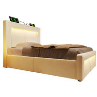 POLSTERBETT aus Samt 90x200 cm in Beige mit LED & USB-C-Ladestation - Beige, Textil (90/200cm) - Modfu