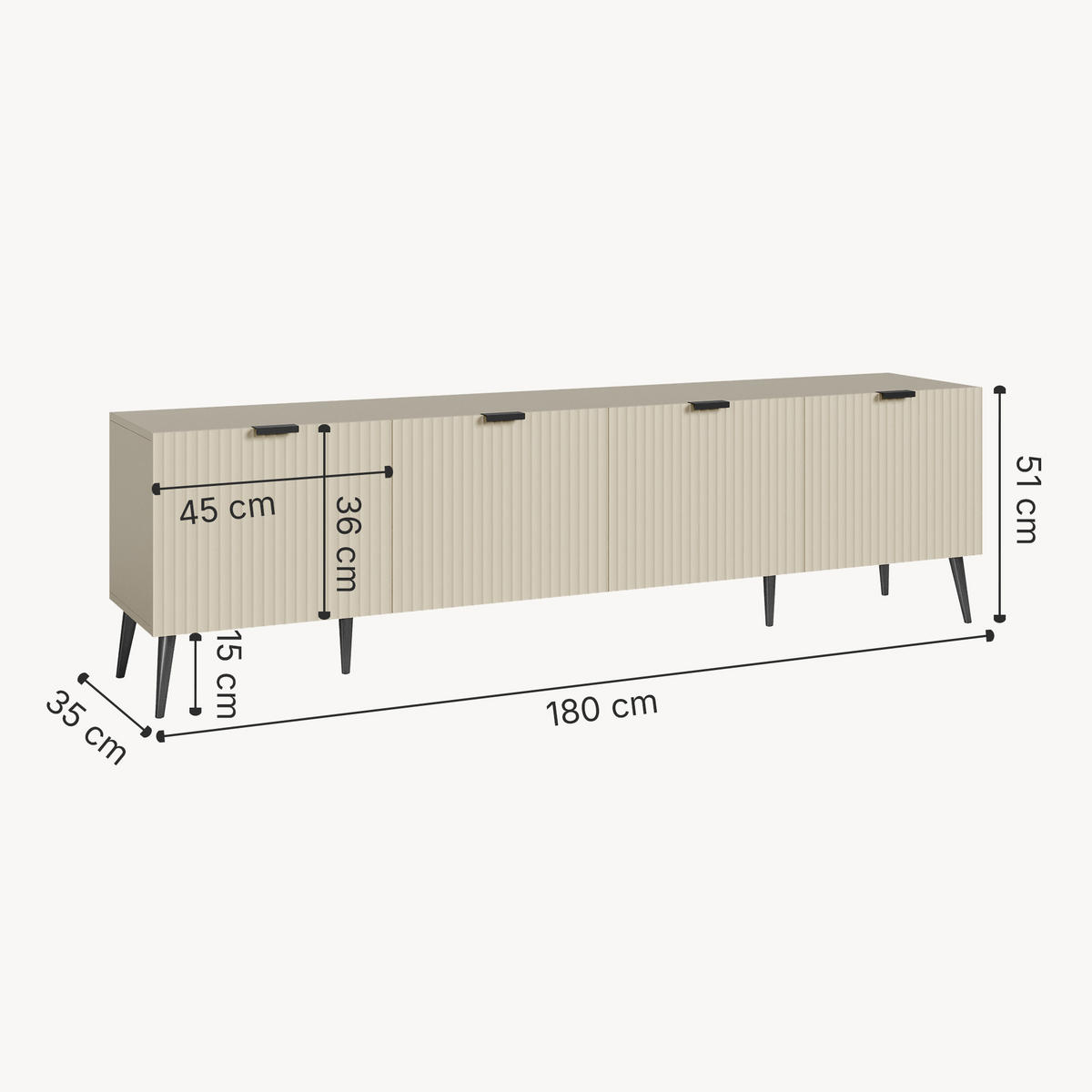 FERNSEHSCHRANK Nand - Sandfarben, Holzwerkstoff/Metall (35/51/180cm) - [en.casa]