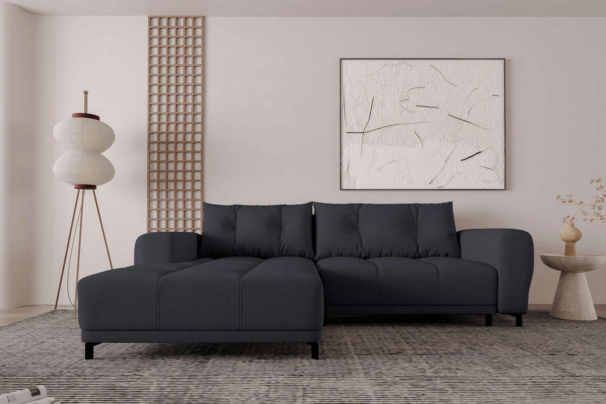 ECKSOFA Massimo Strukturstoff Schwarz inkl. Schlaffunktion Links - Schwarz, Textil/Metall (246/177cm) - 99rooms