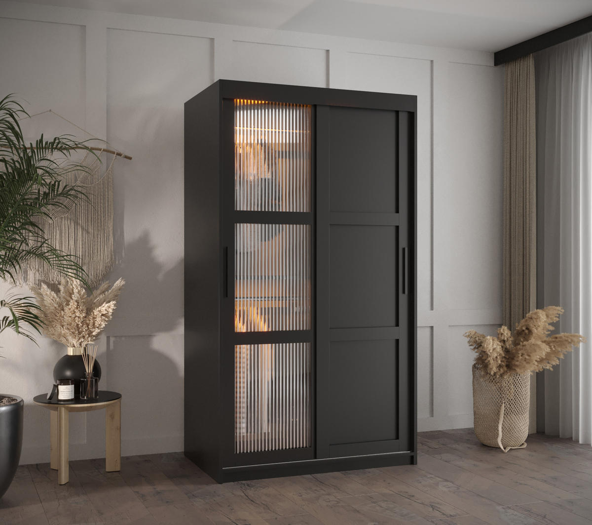 SCHWEBETÜRENSCHRANK 200/100/62 2-türig - Schwarz, Holz/Kunststoff (100/200/62cm) - Abiks Möbel