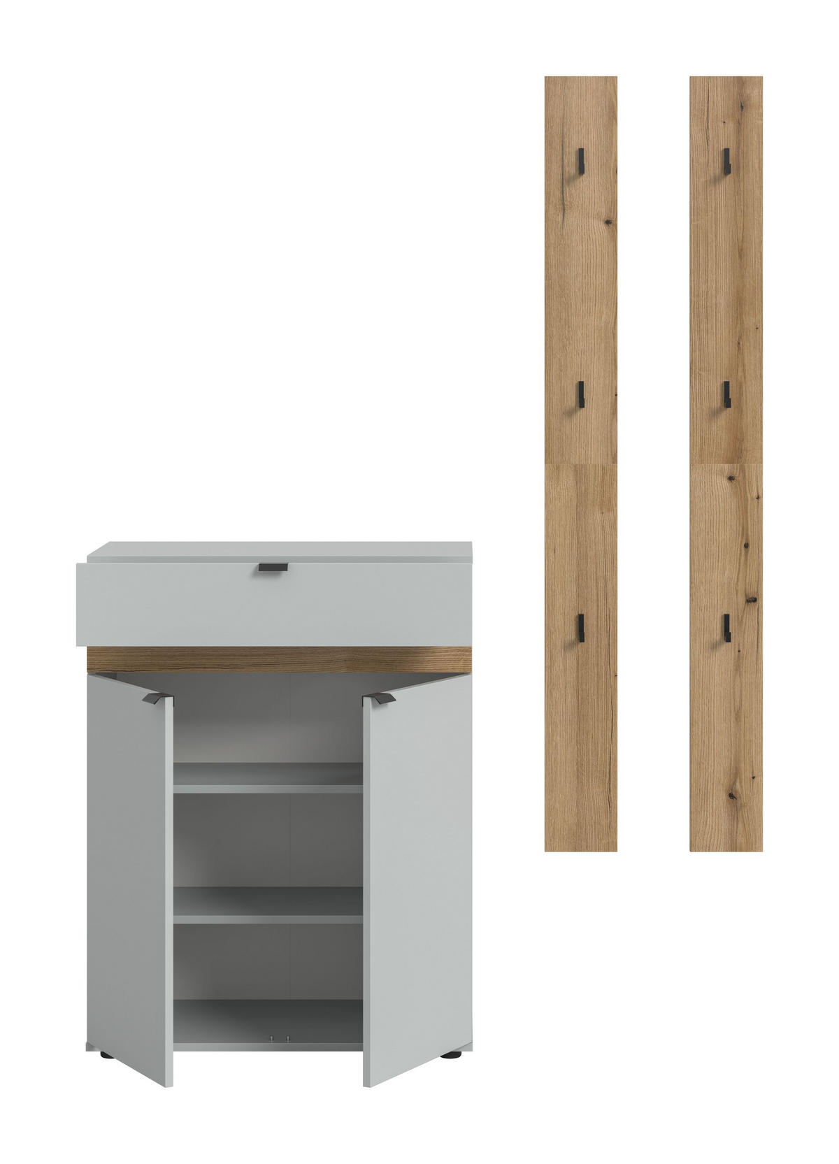 GARDEROBEN-SET NARO 3-tlg. (B/H/T: ca. 150/194/37 cm) in grau/grau - Grau, Holzwerkstoff (150/194/37cm)