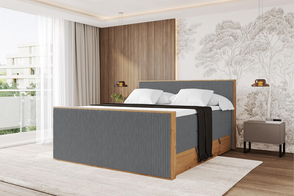 BOXSPRINGBETT LOLLI9 -Z-KING 200x200 - H3/H4 Dunkelgrau - Dunkelgrau, Holzwerkstoff (200/200cm) - ALTDECOR
