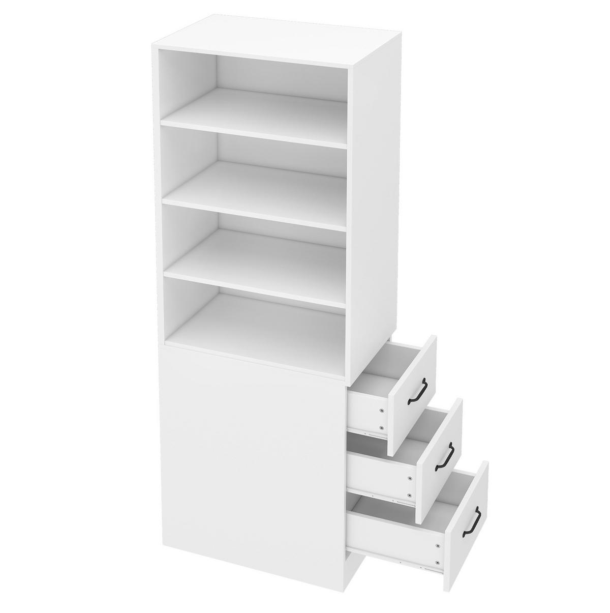 HIGHBOARD mit Schubladen 60/38/180 cm in Weiß – schmal mit viel Stauraum - Weiß, Holzwerkstoff (60/180/38cm) - BEAOK