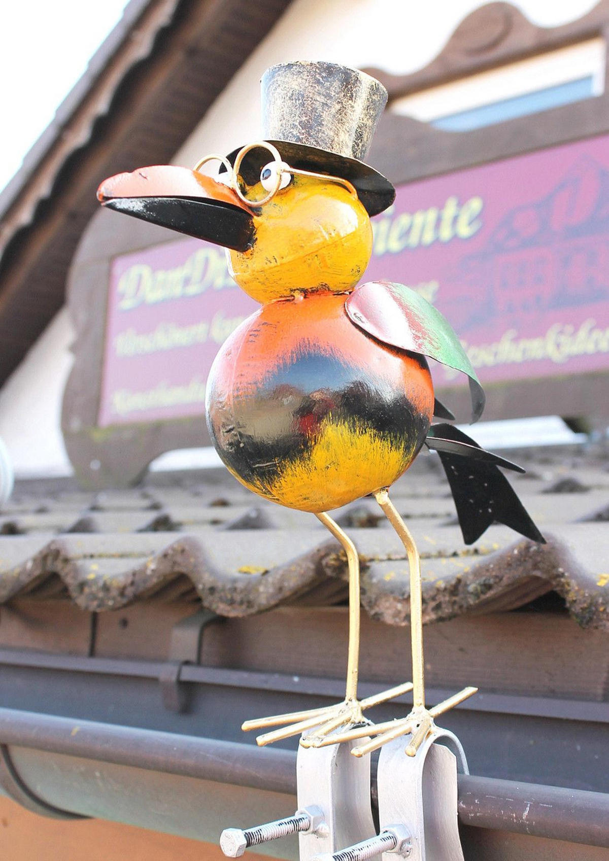 RABE für die Dachrinne 30cm Bunt Vogel aus Metall Dachschmuck Gartendeko - Multicolor, Metall (11.5/30/24cm) - DanDiBo
