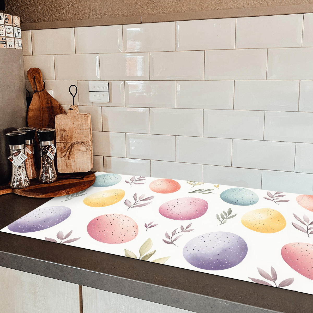 HERDABDECKPLATTE Eier - Bunt - Muster Ceranfeldabdeckung 90x52 cm - Weiß, Kunststoff (90/52/0.2cm) - MuchoWow