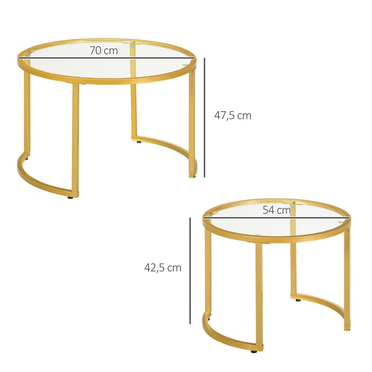 COUCHTISCH DE-15751 2er-Set nestbar mit Glasplatten Gold - Goldfarben, Metall (70/70/47.5cm) - ComfortXL