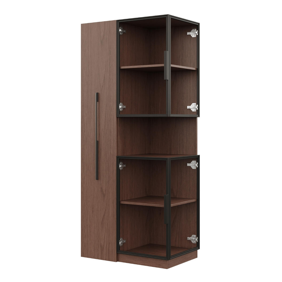 KÜCHENSCHRANK mit LED Beleuchtung 70/160/38 cm MDF Glasvitrine Walnuss MIT AUSZIEHREGAL für Wohnzimmer - Graubraun, Holzwerkstoff (38/160/70cm) - Rolipo