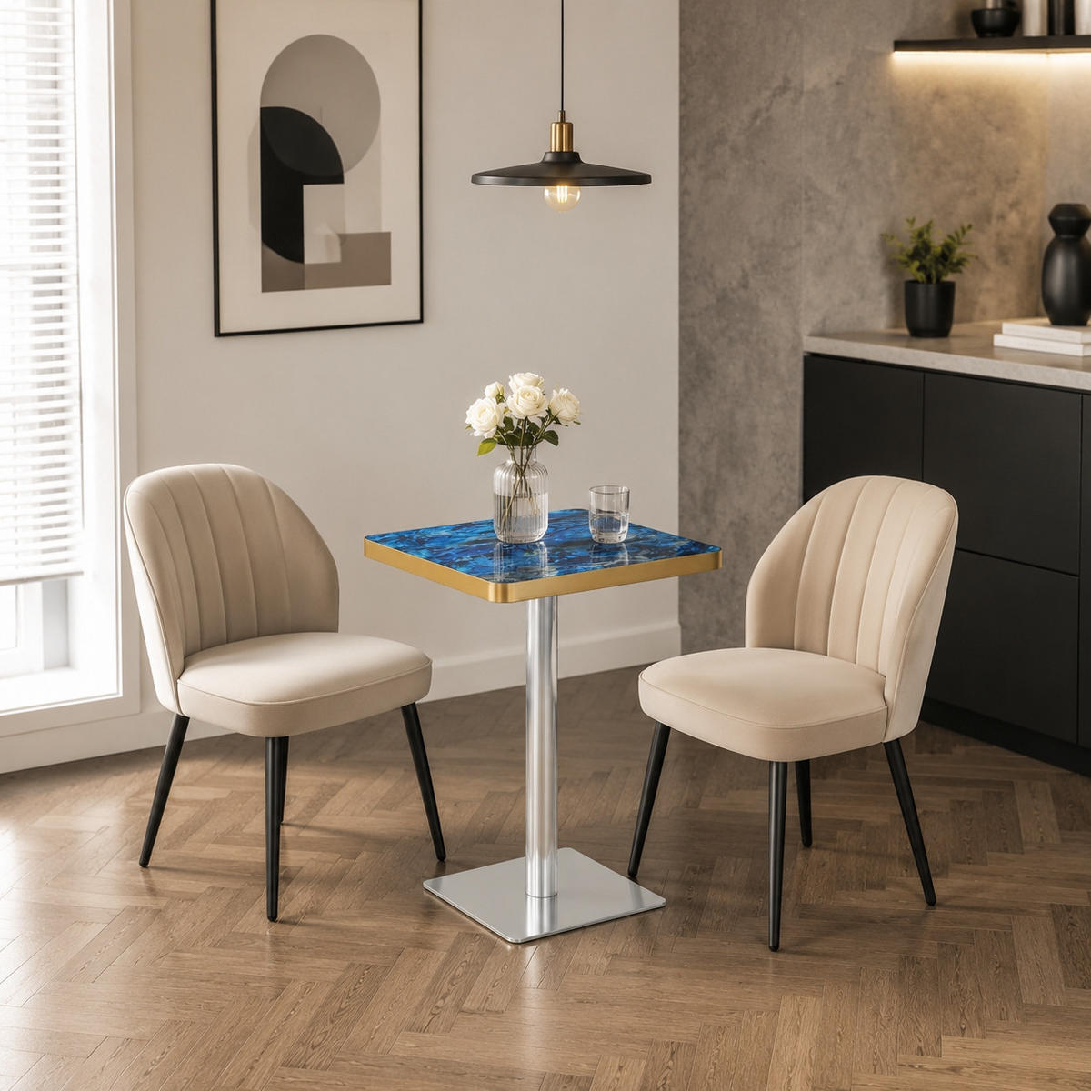 BARTISCH 60/60/74 cm mit Marmor-Optik DE-40028 Blau - Blau, Metall (60/60/74cm) - ComfortXL