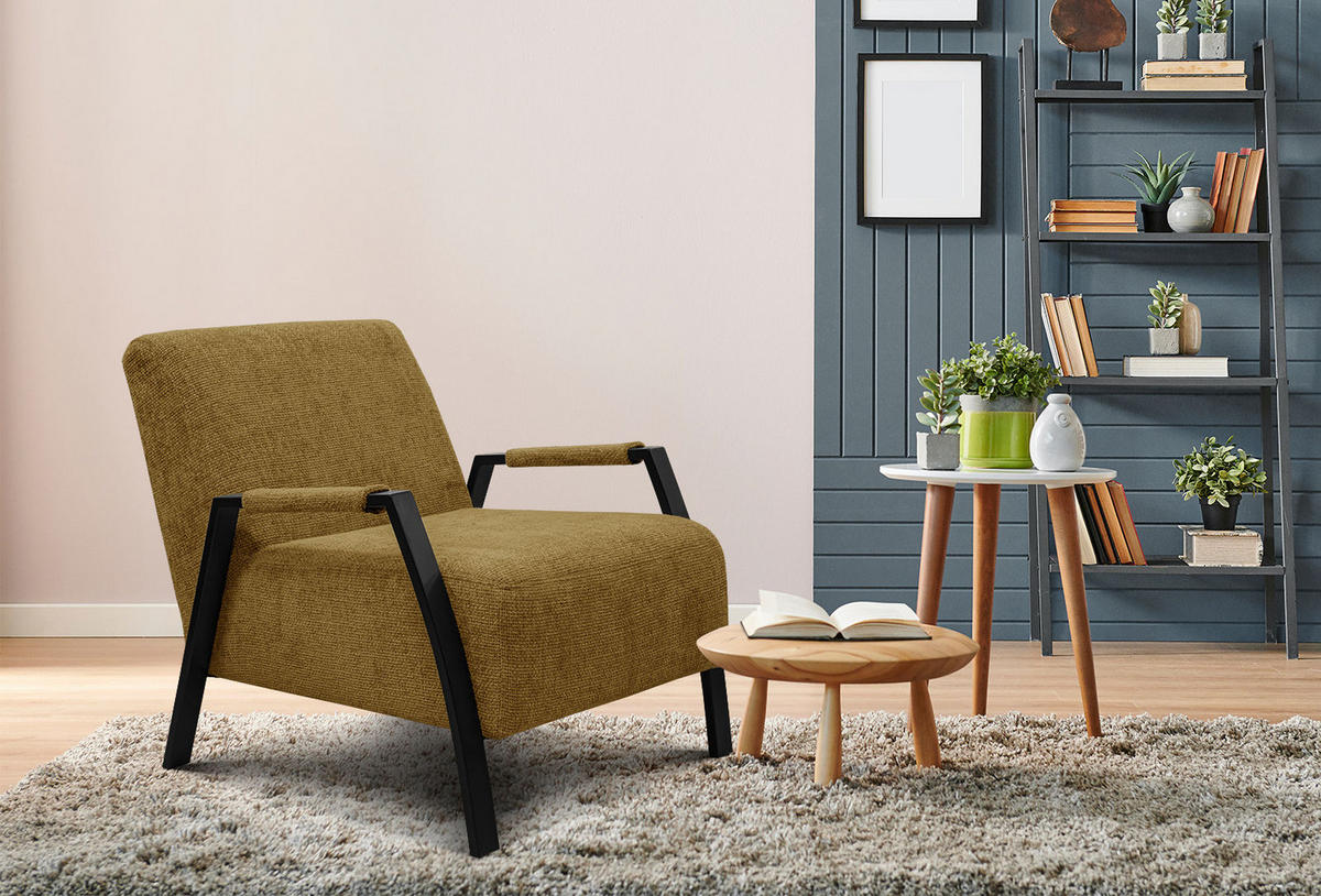 SESSEL KOBE, dunkelgelb - Dunkelgelb/Schwarz, Holz/Textil (72/76/90cm) - Courtois Laville