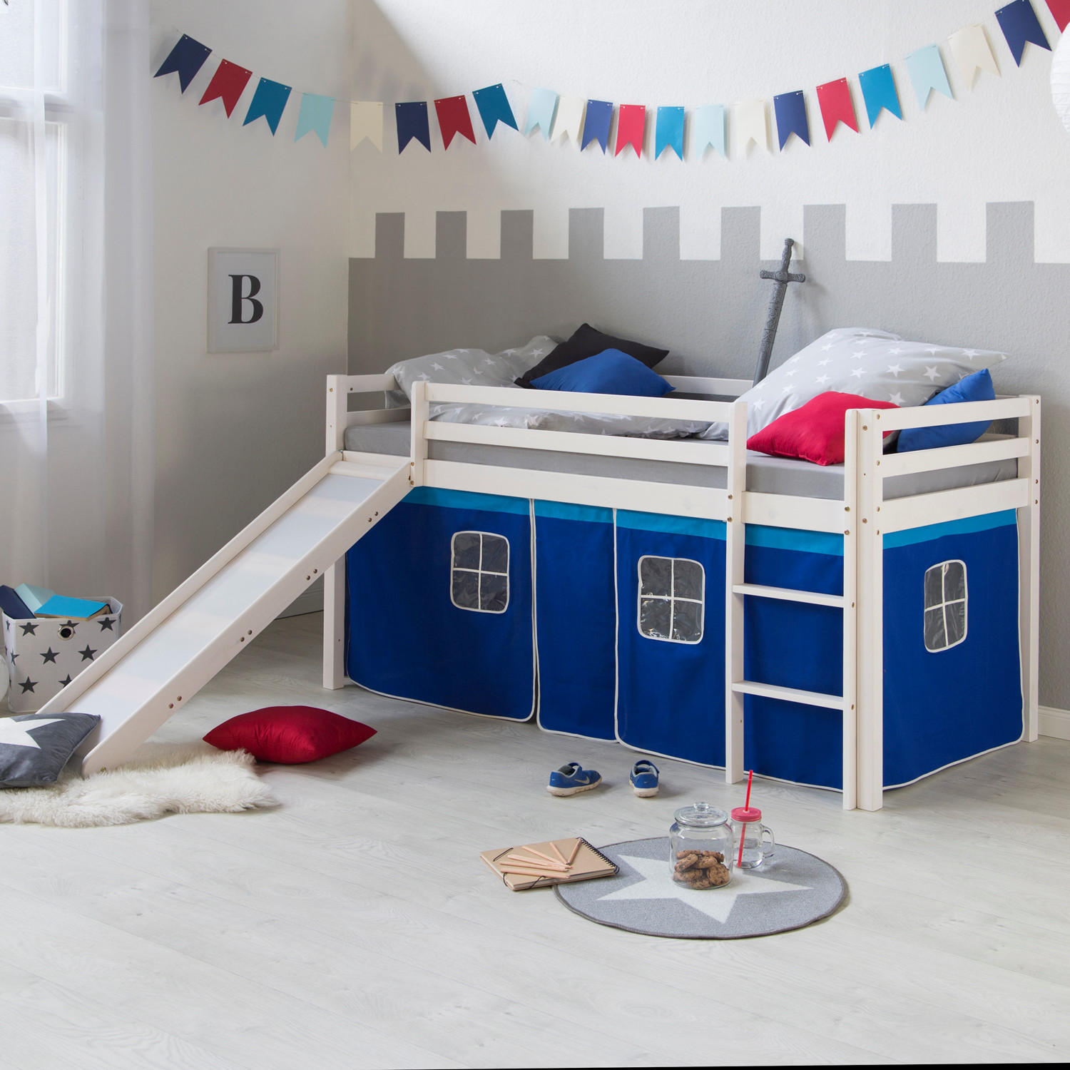 HOCHBETT mit Rutsche 90/200 cm blau - Blau/Weiß, Holz - Homestyle4u