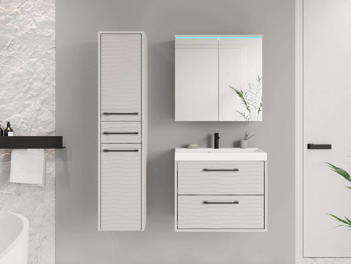 BADMÖBEL-SET Canavas I mit RGB LED Beleuchtung - Kaschmir/Schwarz, Holzwerkstoff/Metall (30/130/35cm) - MIRJAN24