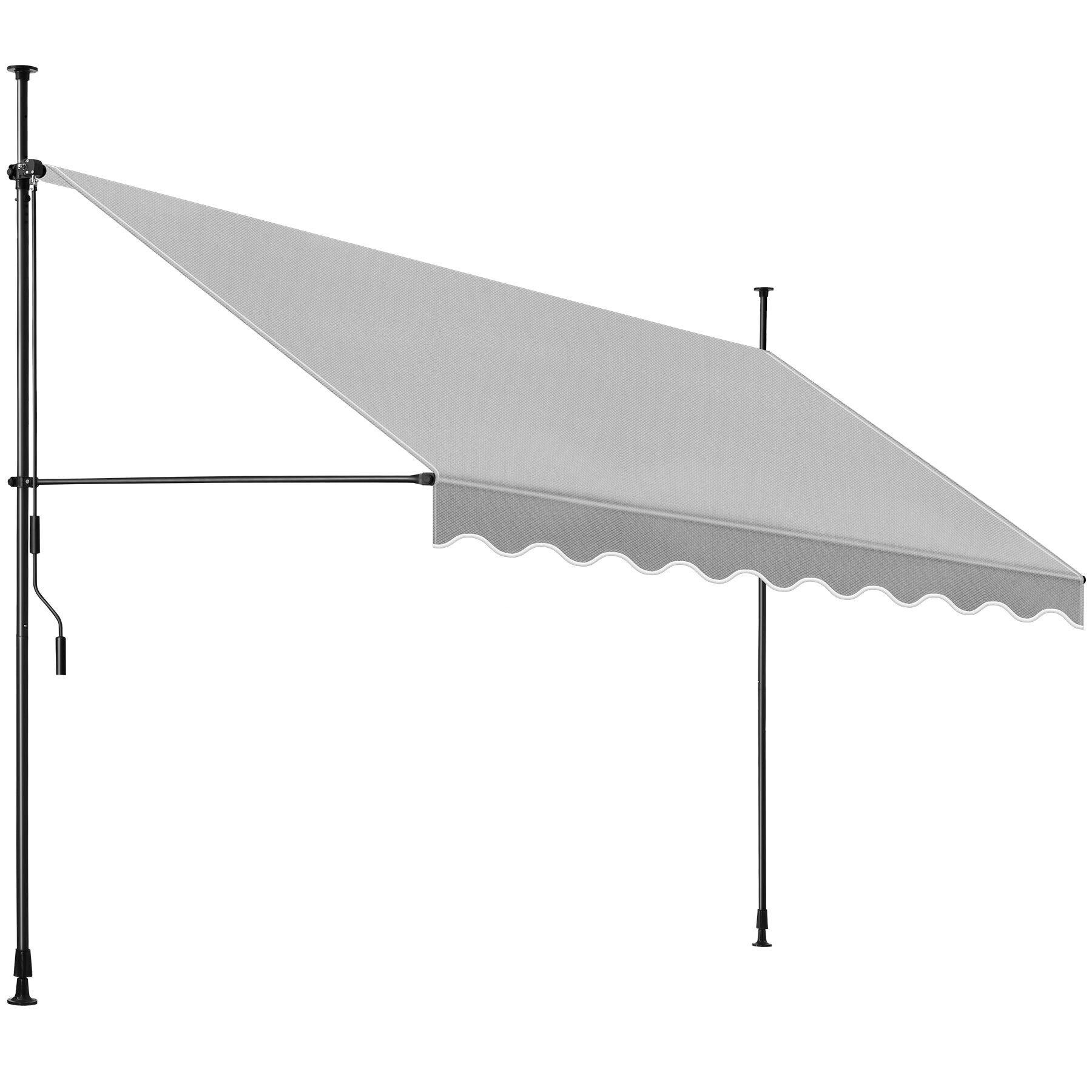 KLEMMMARKISE MIT HANDKURBEL , wasserabweisend, hellgrau - Hellgrau, Textil (350/304/180cm) - tectake
