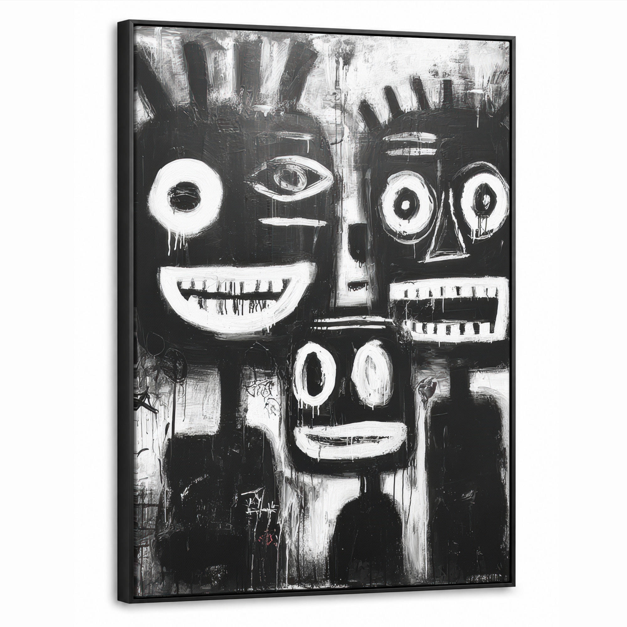 LEINWAND Bilder mit Rahmen - Malerei - Figuren - Schwarz - Abstrakt - 50x70 - Schwarz, Textil (50/70cm) - MuchoWow