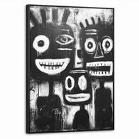 LEINWAND Bilder mit Rahmen - Malerei - Figuren - Schwarz - Abstrakt - 50x70 - Schwarz, Textil (50/70cm) - MuchoWow