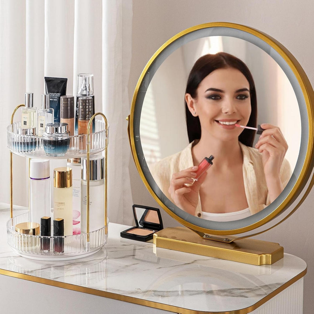 KOSMETIK-ORGANIZER, drehbar, 2-stöckig,Transparent,23/23/32cm - Transparent, Kunststoff (23.5/10.5/23.5cm)