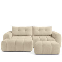 ECKSOFA MIT HOCKER RAVIA, Bouclé, Hellbeige - Sandfarben, Holz/Textil (96/50cm) - KONSIMO®