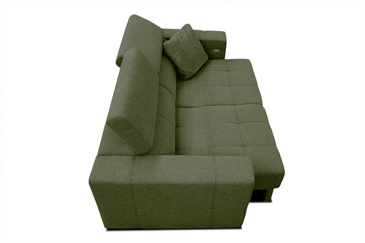 SOFA QUARTZ 3-Sitzer mit Ausziehsitz, olivgrün - Olivgrün, Holzwerkstoff/Textil (202/80/102cm) - Courtois Laville